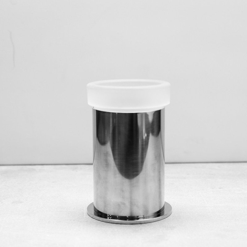 Universal Toothbrush Holder - Free Standing - 5" Stainless Steel/Glass/Polished Chrome