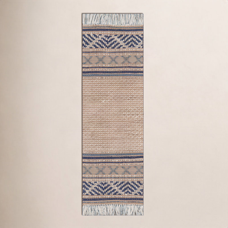 Esme Geometric Area Rug in Beige/Blue, Runner 2'3" x 7'6"
