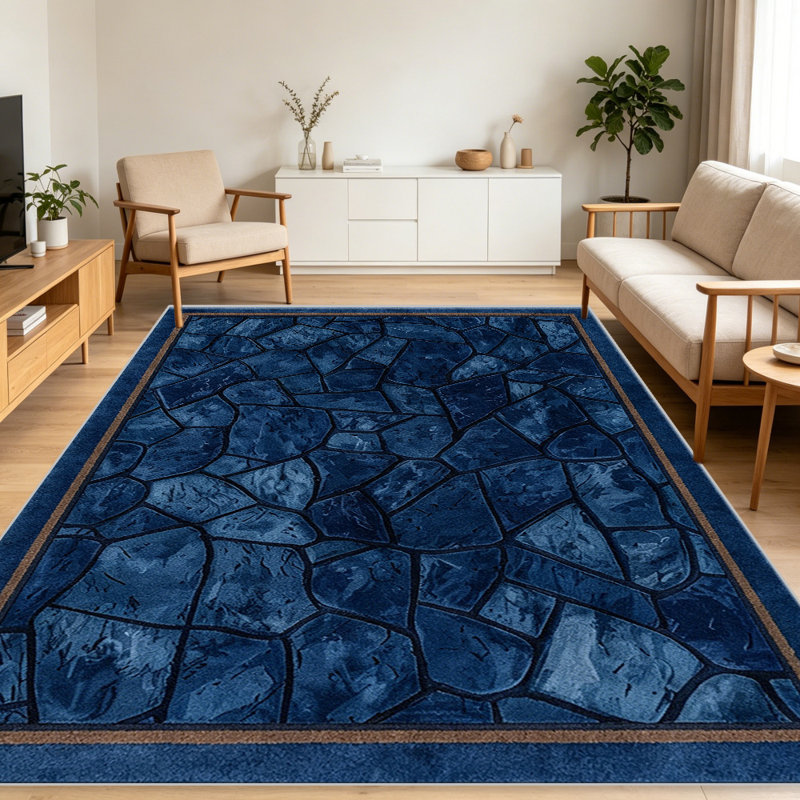 Deep Blue Cobblestone carpet-easy to clean, machine-washable, soft and comfortable; suitable for door mats, kitchens, living rooms, bedrooms, corridors, and laundry areas. Easy to clean, durable carpet for home decoration.