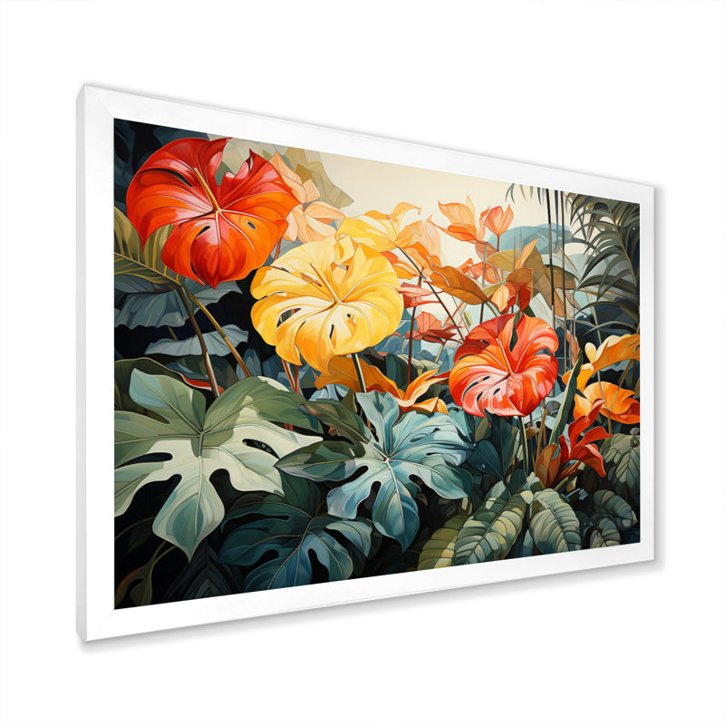 Orange tropical et feuillage vert I, H 24 po x l 32 po x P 1 po, Cadre photo blanc