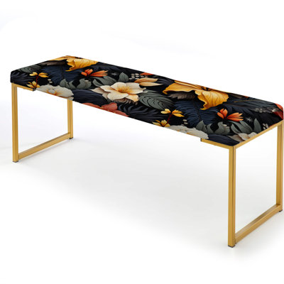 Tropical Hibiscus Floral Paradise - Floral Upholstered Gold Bench