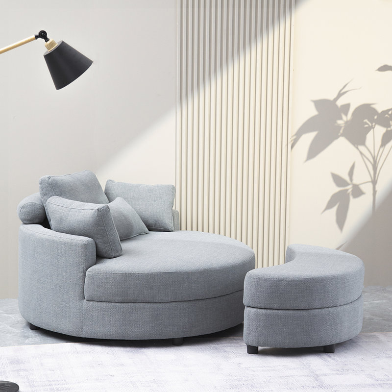 Fauteuil demi-tonneau avec repose-pieds Danieal, Lin gris pâle