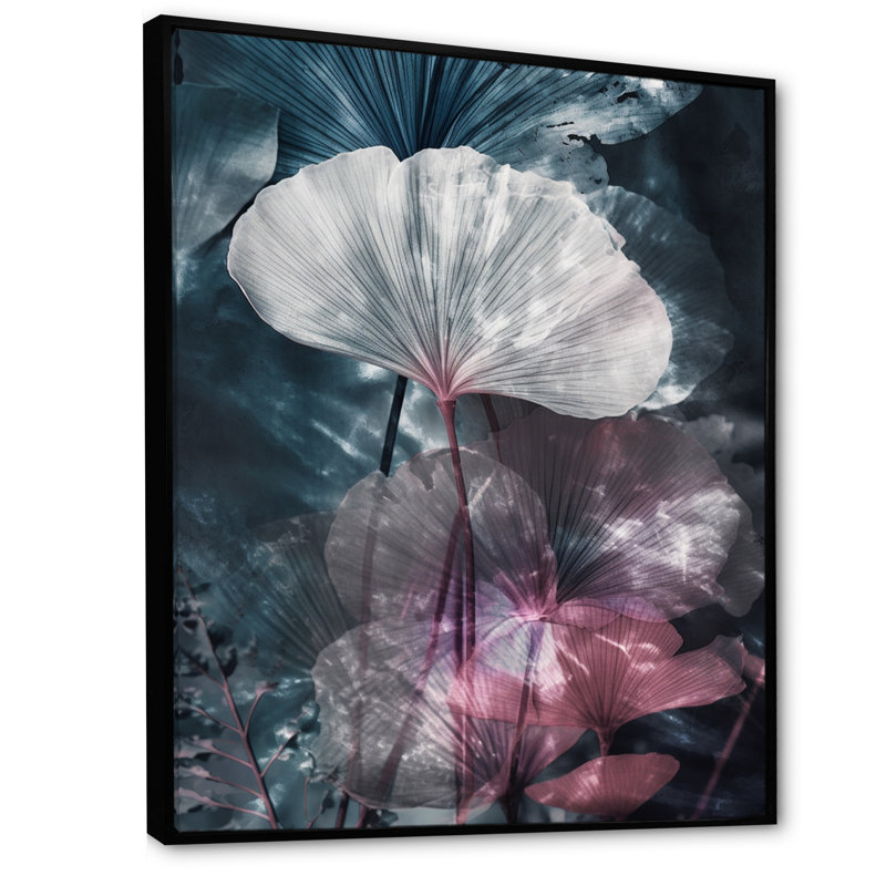 Feuilles de ginkgo tropical I - impression, H 32 po x l 24 po x P 1 po, Cadre flottant noir