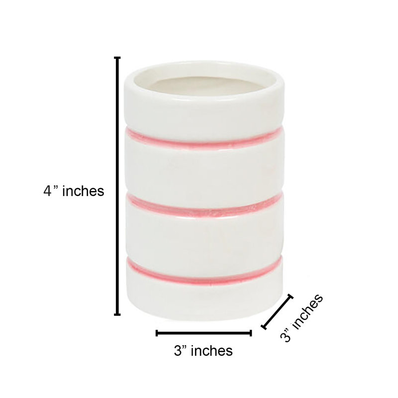 Ensemble d'accessoires de salle de bain rayé Dolomite - Distributeur de savon, porte-savon et gobelet, Rose