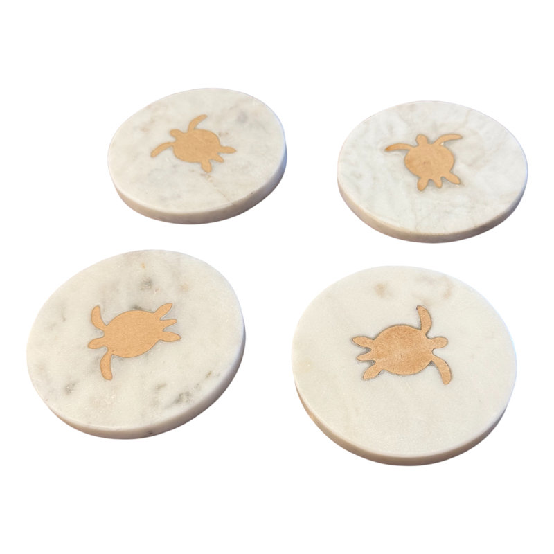 Ensemble de 4 sous-verres en marbre Sea Turtle