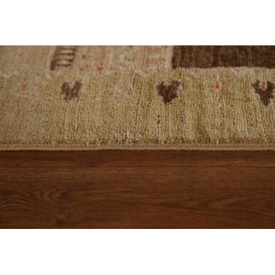Tapis rectangulaire unique en laine noué à la main 7 pi 11 po x 11 pi 7 po New Age beige / brun / orange