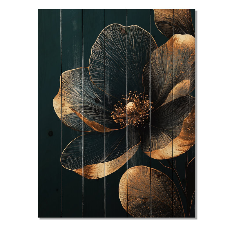 Or et pivoines noires, fragiles beauté I - art mural en bois pivoines - sur bois de pin naturel