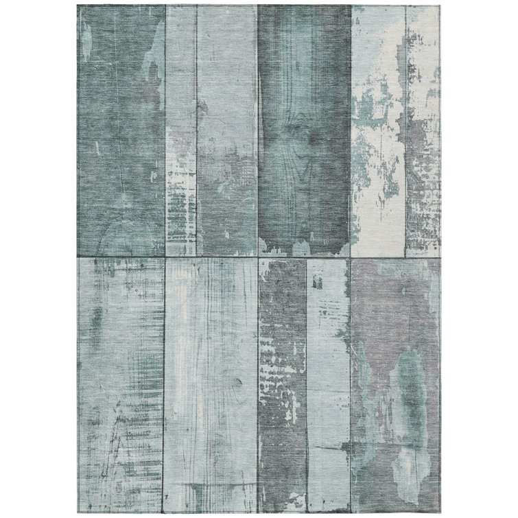 Machine Washable Indoor/Outdoor Xhevrie Seafoam Rug