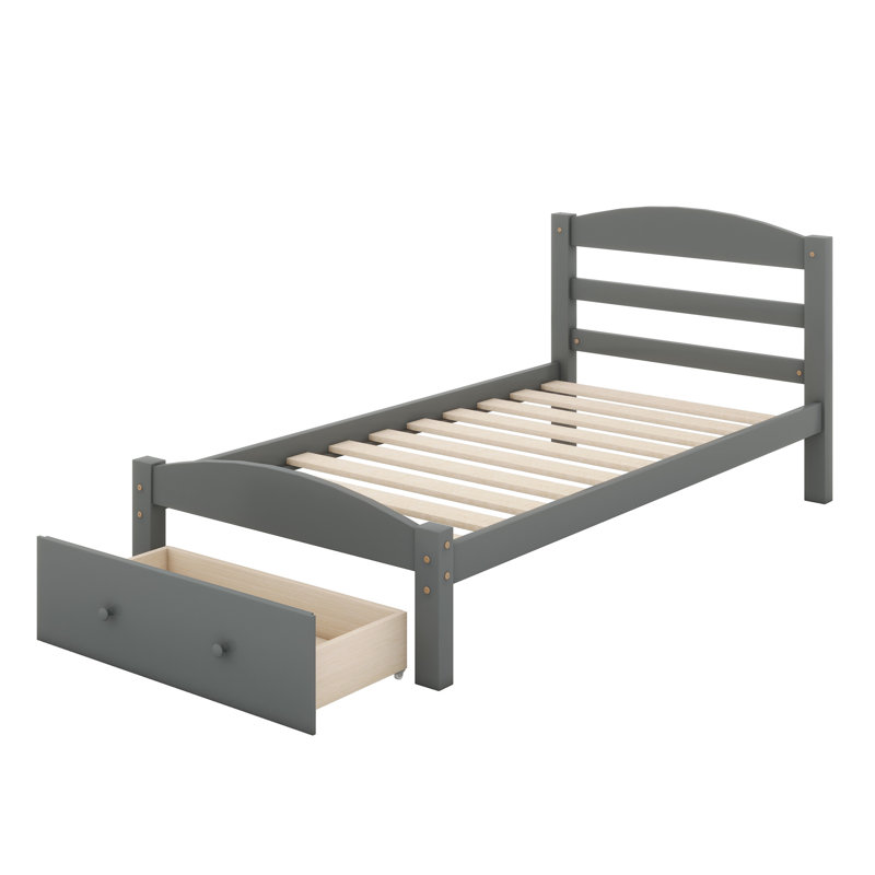 Platform Bed Frame With Storage Drawer, Gray