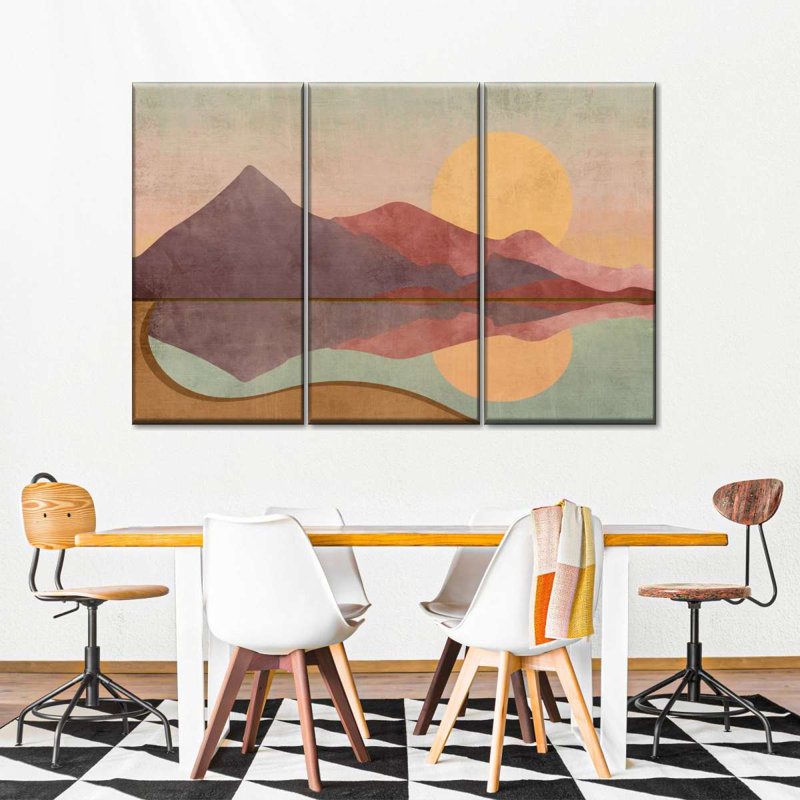 Ensemble 3 pièces sur toile Lakeside Mountains Boho Sundown, H 24 po x l 38 po x P 1,25 po