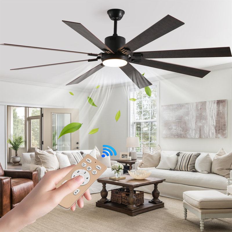 Walnut LED Ceiling Fan Light With 8 Blades, Remote, Dimmable – For Living Room, Bedroom & Dining Room