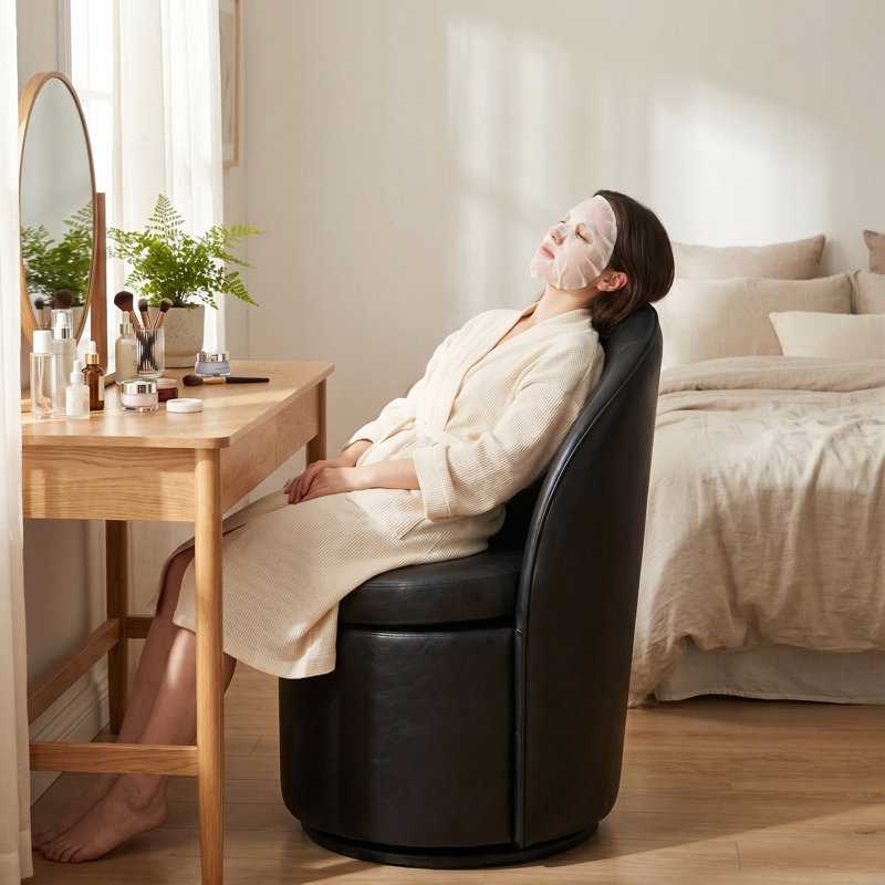 Tabouret de coiffeuse pivotant rembourré, Similicuir noir