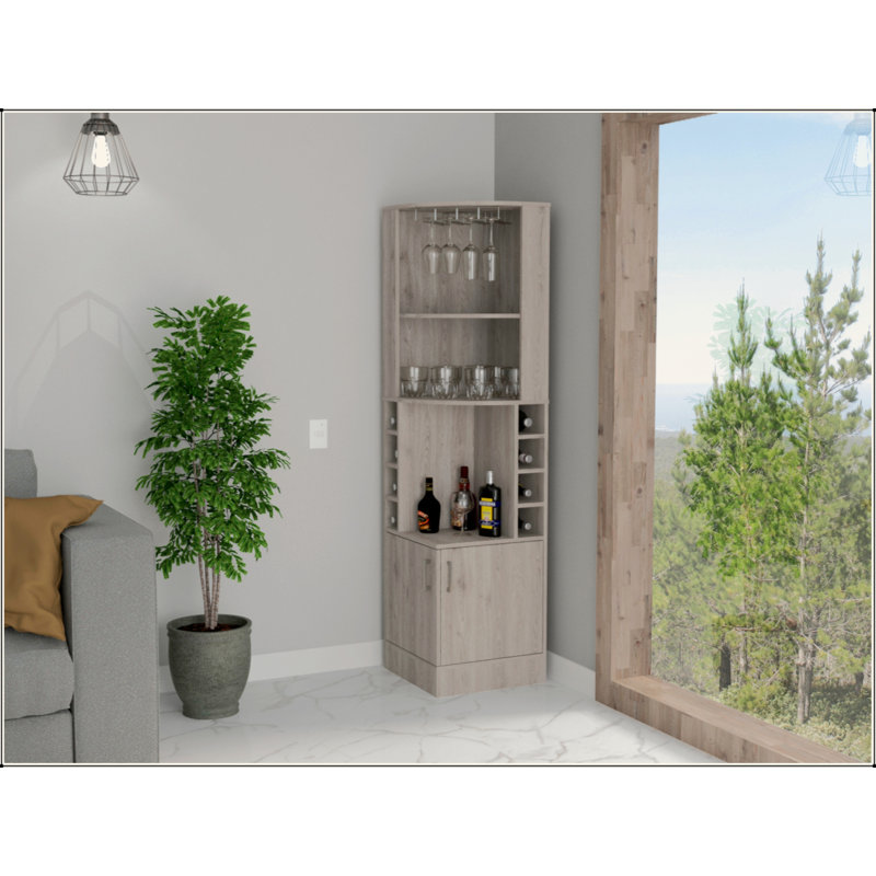 Light Gray 8-Bottle 2-Shelf Bar Cabinet, Light Gray