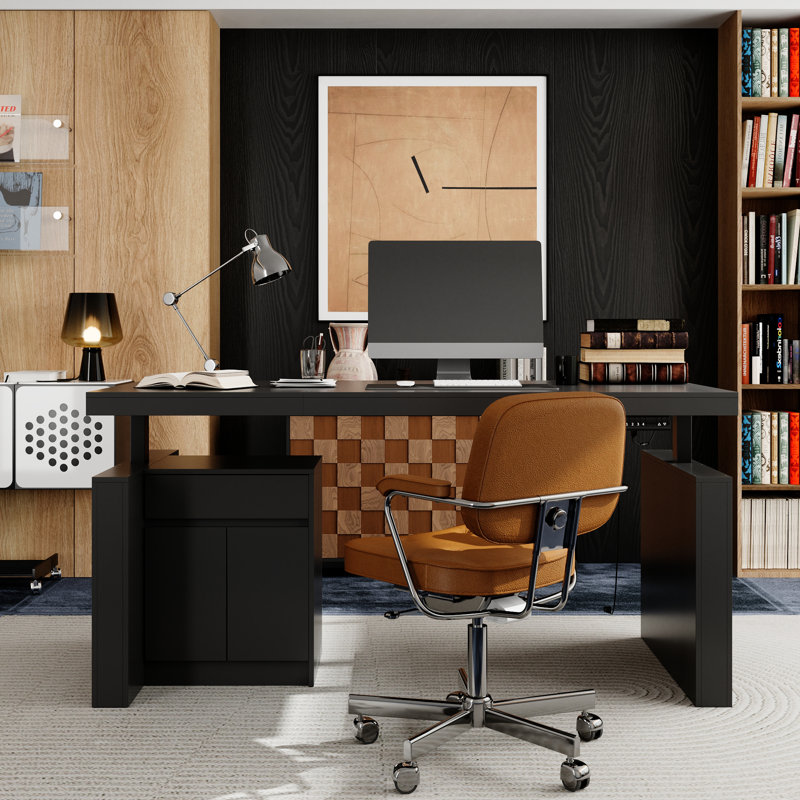 Bureau personnel assis-debout avec contrôleur, Noir