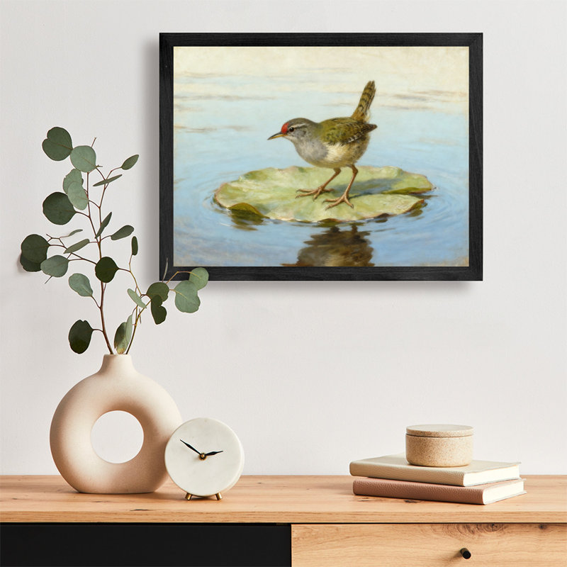«Black», encadré noir, bel oiseau de jardin, H 9 po x l 11 po