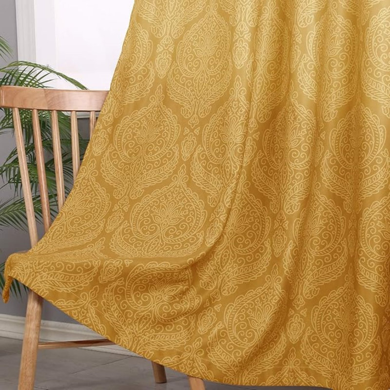 2 Panels Ombre Blackout Curtains for Bedroom - Damask Patterned Thermal Insulated Grommet Curtains, Gradient Window Curtain Panels for Living Room Decoration
