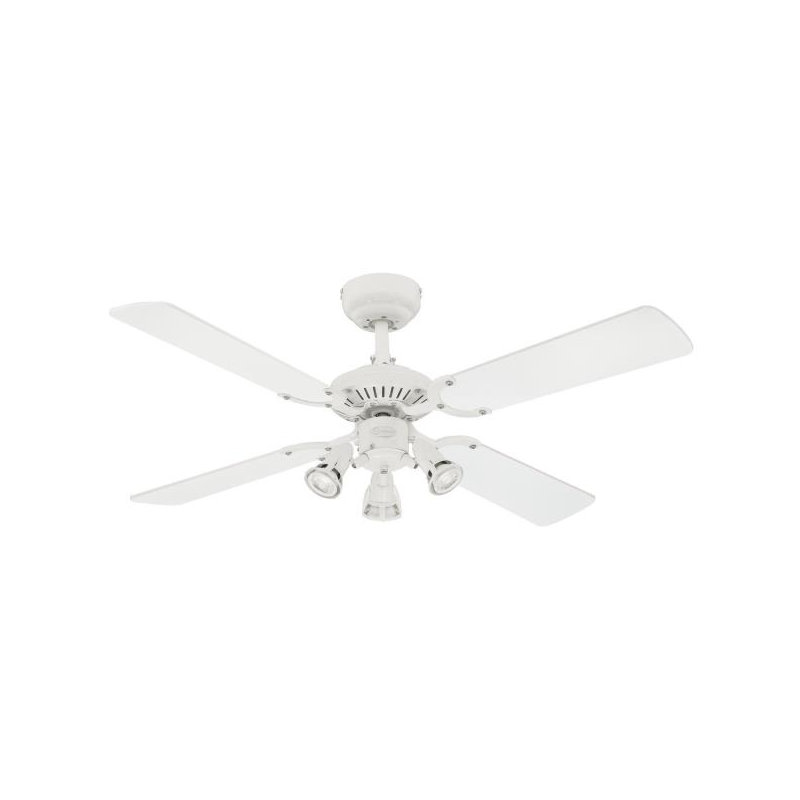 Latrobe 105cm Ceiling Fan with Light Kit, White with White/Beech Blades