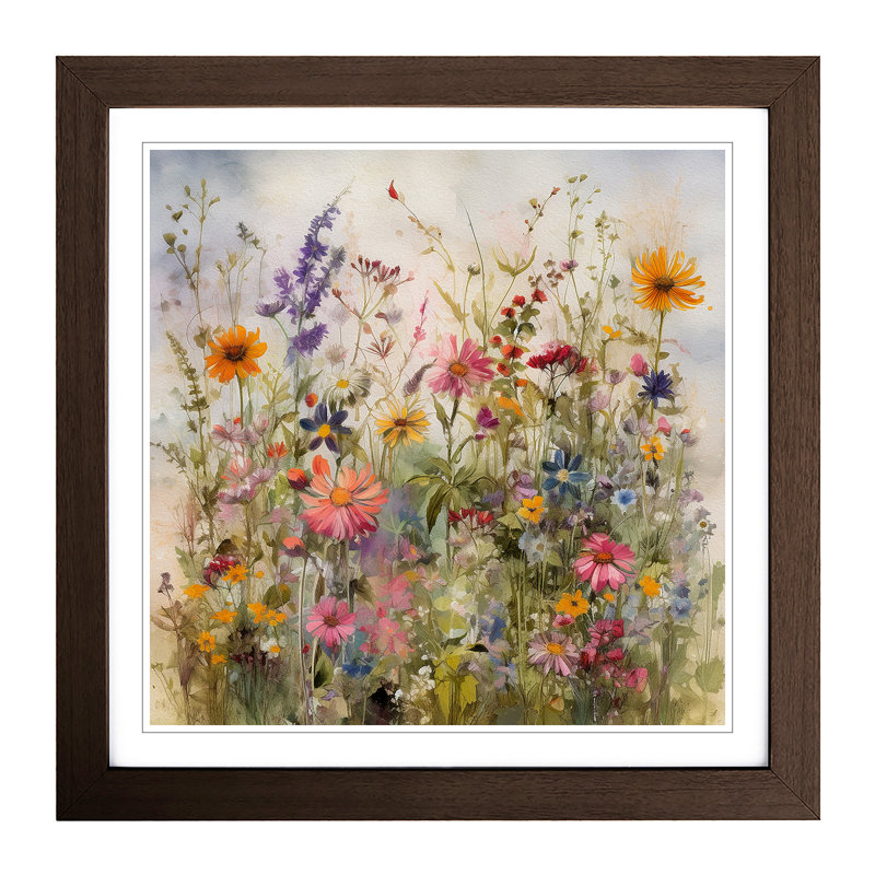 Meadow Floral Art No.5 - Framed Print, Walnut