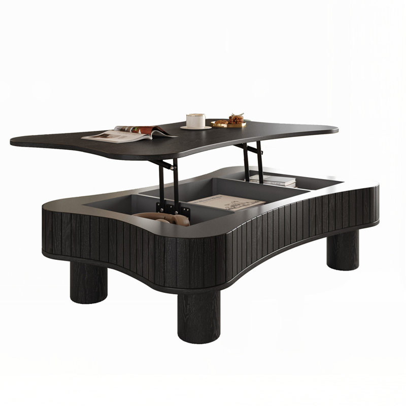 Table basse à plateau relevable pour salon avec rangement caché, Noir