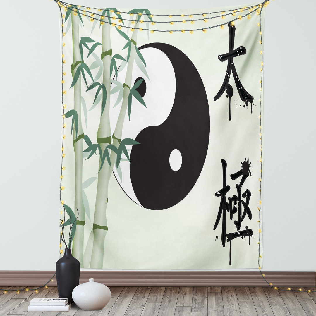 Wandbehang Taiji Philosophie für Einheit Dualität Thematische Kalligraphie Bambus Yin Yang