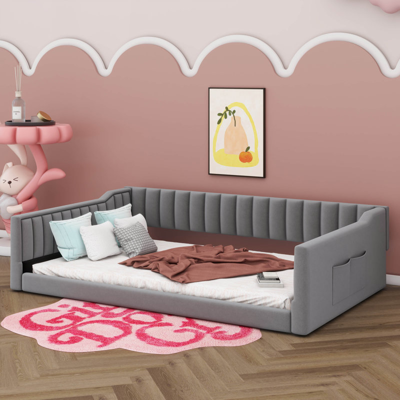 Lit de jour somptueux avec poches de rangement latérales pratiques, Double XL, Beige
