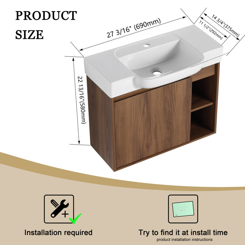 28'' Single Bathroom Vanity with Ceramic Top