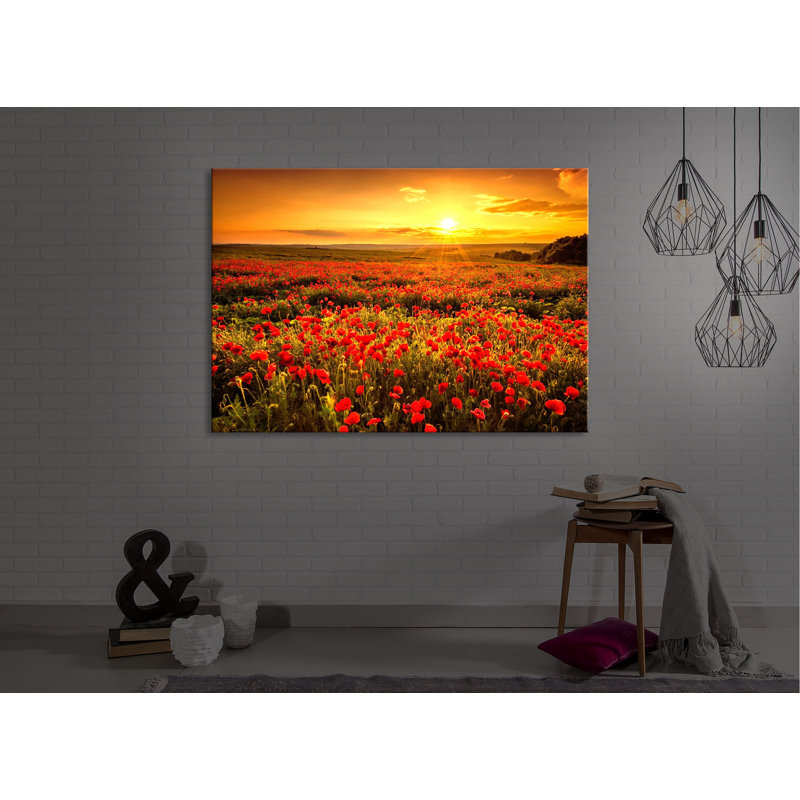 Poppy Flower Field At A Dreamlike Sunset by No - Wrapped Canvas Print, Without lighting, 60cm H x 80cm W x 4.5cm D