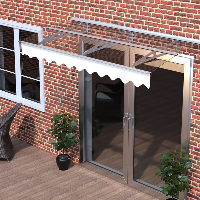 Auvent 79 po x 34 po pour fenêtre de porte en polycarbonate et aluminium avec support stable en aluminium