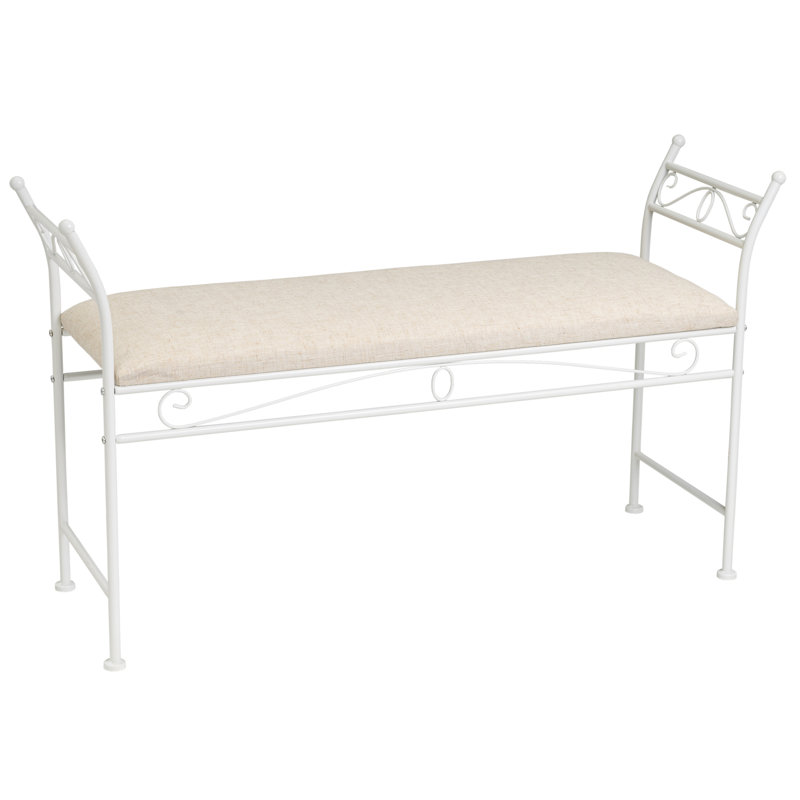 Dedman Linen Upholstered Bench, White/Beige