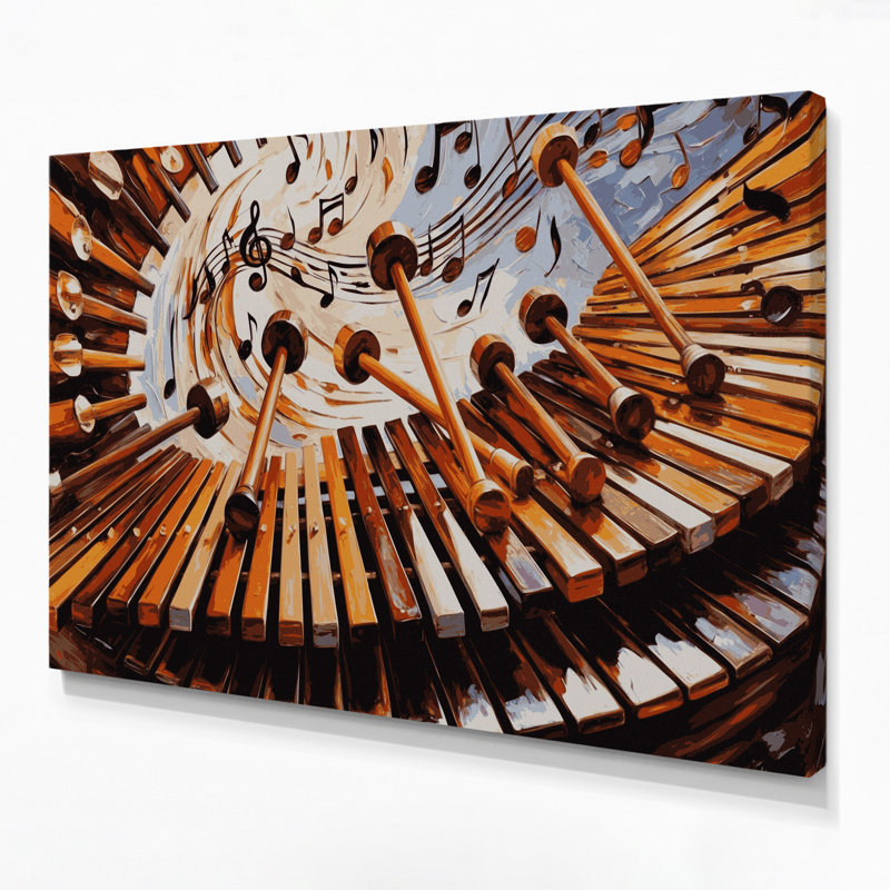 «Music Marimba», art mural sur toile noire, H 24 po x l 36 po