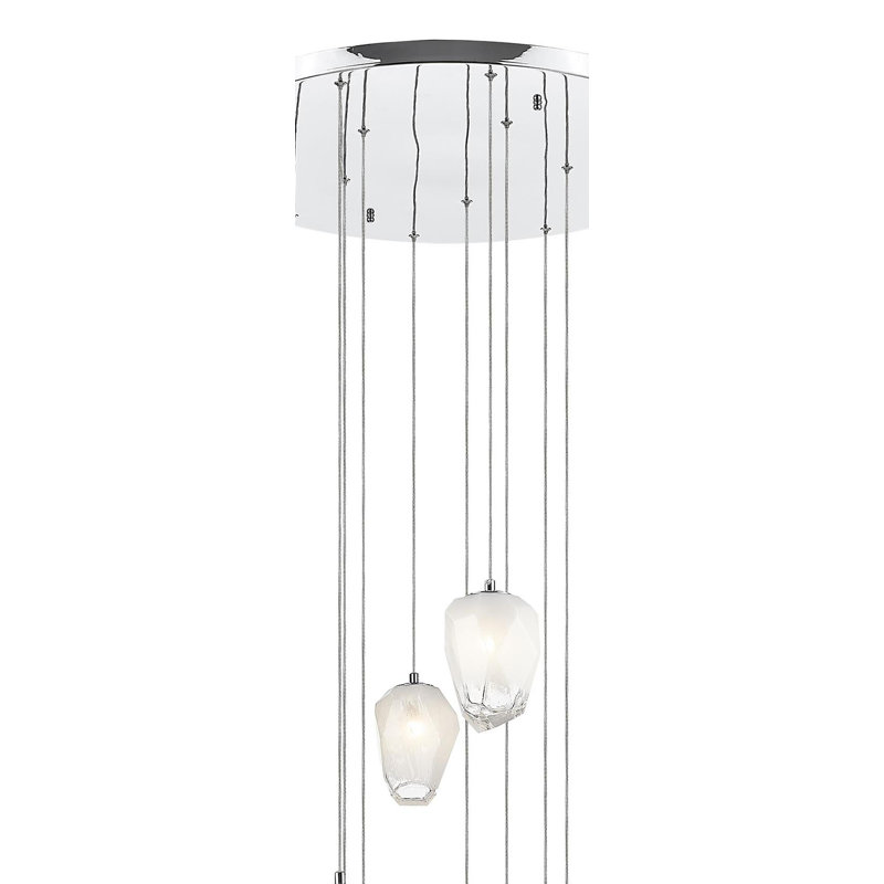 15-Light Chrome Chandelier With White Glass Pendants, Chrome