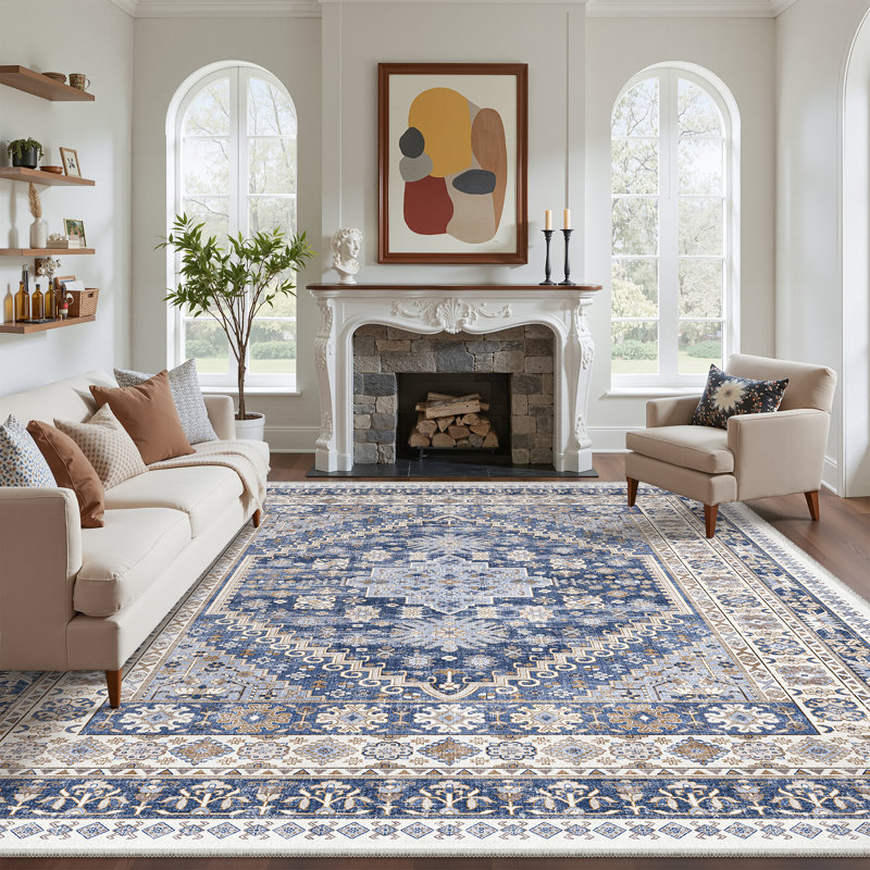 Malaika Machine-Washable Non-Slip Medallion Area Rug , Rectangle 8' x 10', Blue