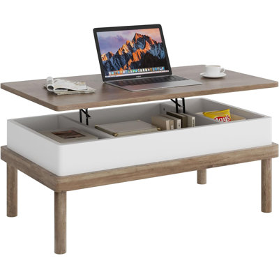 Table basse à plateau relevable avec compartiment caché, table de salle à manger à plateau relevable, table basse à plateau relevable pour salon, bureau, maison (noyer)