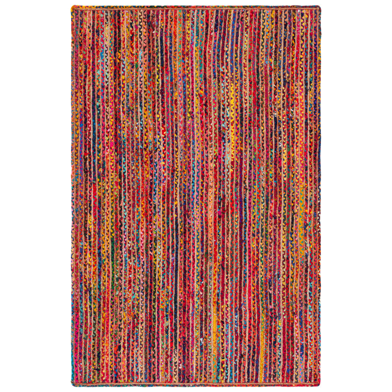 Braided Handmade Cotton/Jute Striped Rug in Brown, Rectangle 5' x 8'