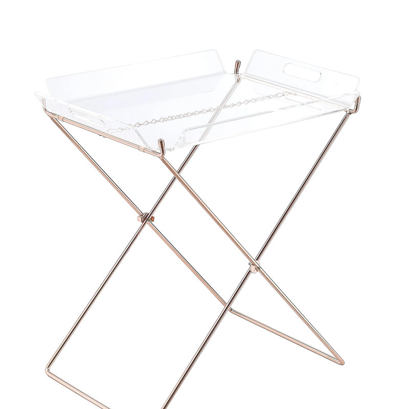 Table-plateau transparente et cuivrée avec plateau amovible