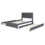 Lit plateforme double tapissier pleine grandeur avec 2 tiroirs et 1 lit gigogne simple, tête de lit classique, gris-2104585292-2104585295