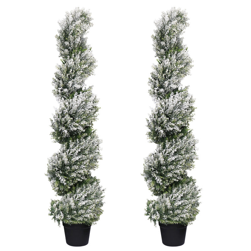 Topiaire de cèdre artificiel en spirale en pot, Vert,  H 48 po x l 11 po