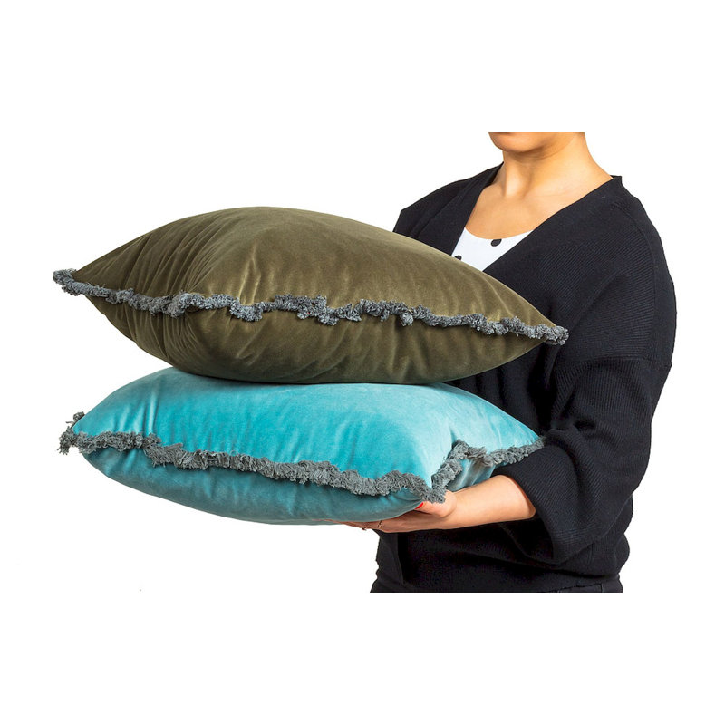 Housse de coussin carré en velours et insert, Aqua