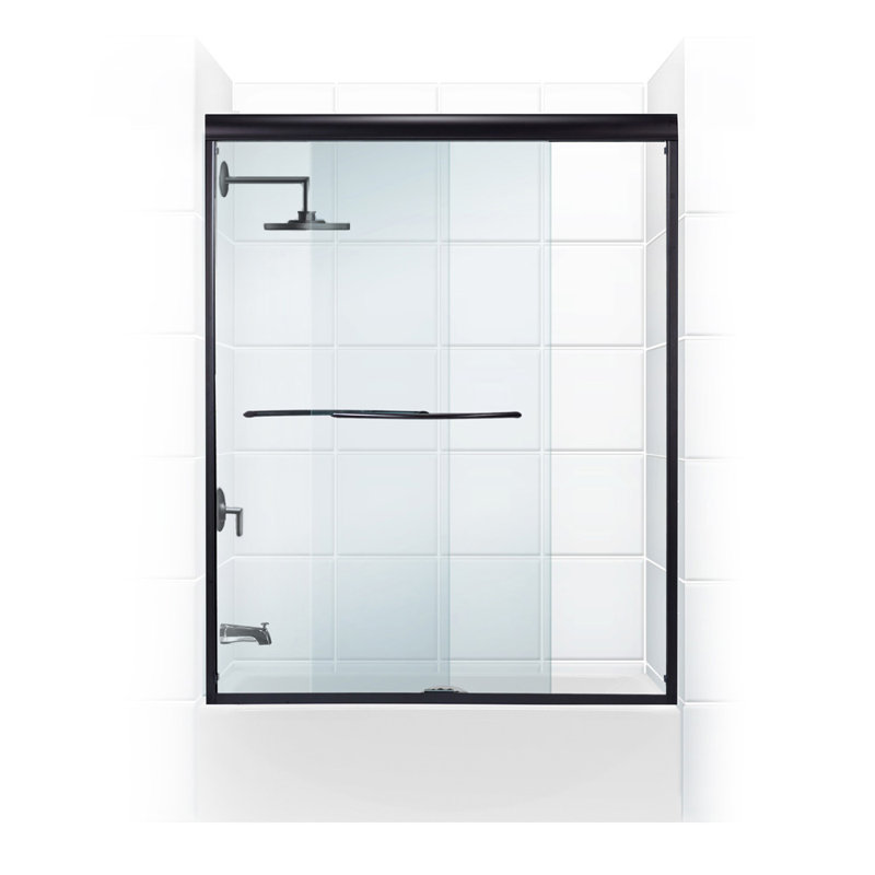 Paragon Series 60" x 58" Sliding Frameless Tub Door, Matte Black