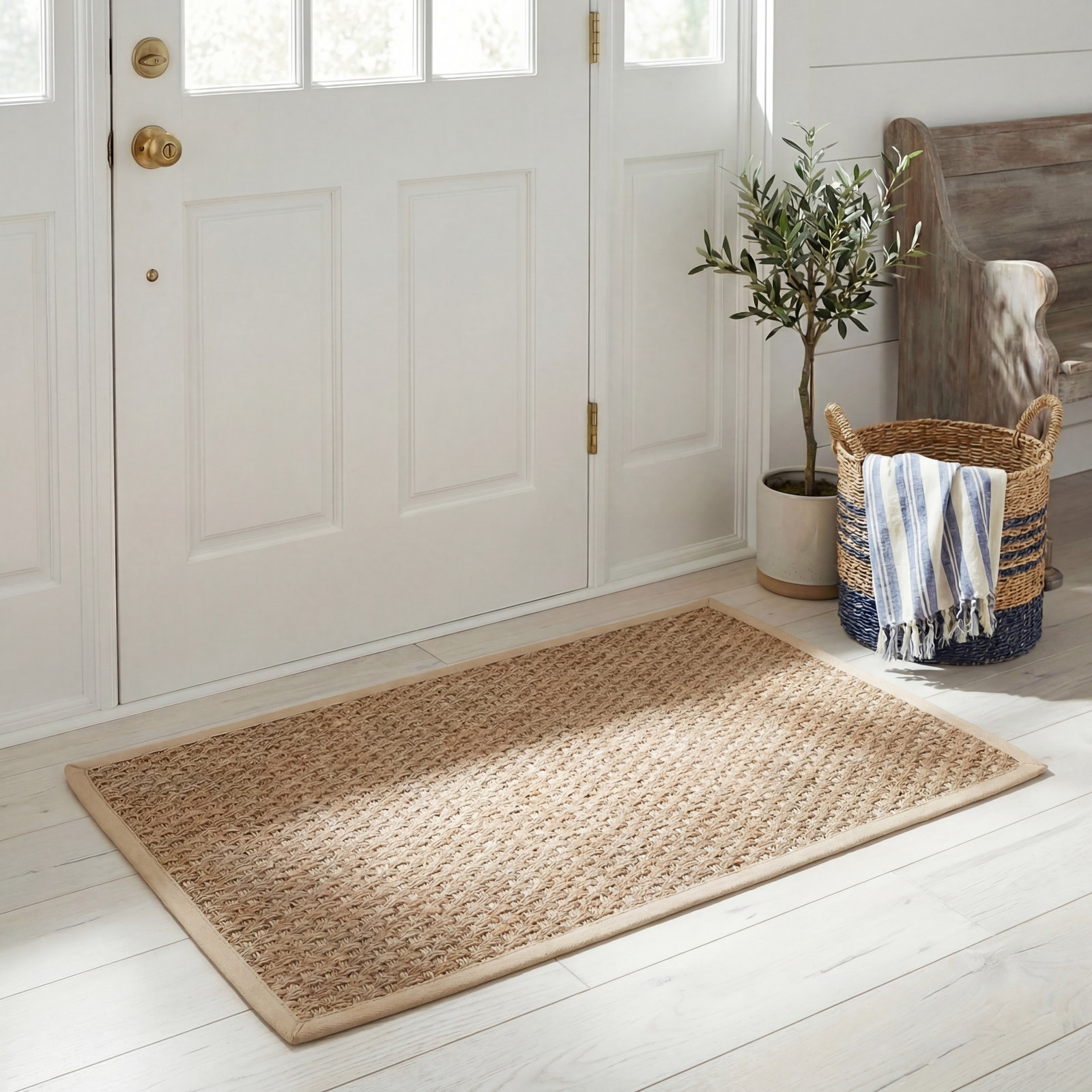 Dollard Natural Ivory Seagrass Rug, Rectangle 2'6" x 4'