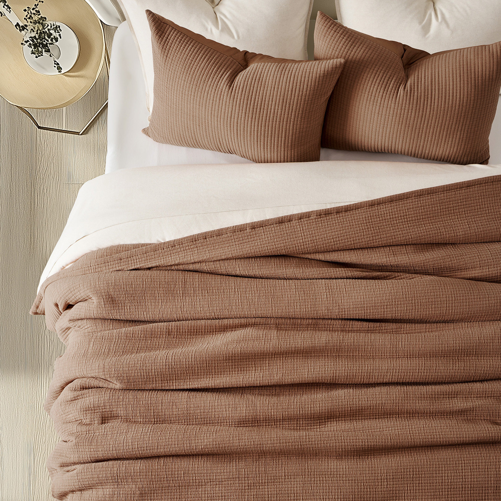 Cotton Gauze Coverlet Set, Terracotta Clay, King Quilt + 2 King Shams