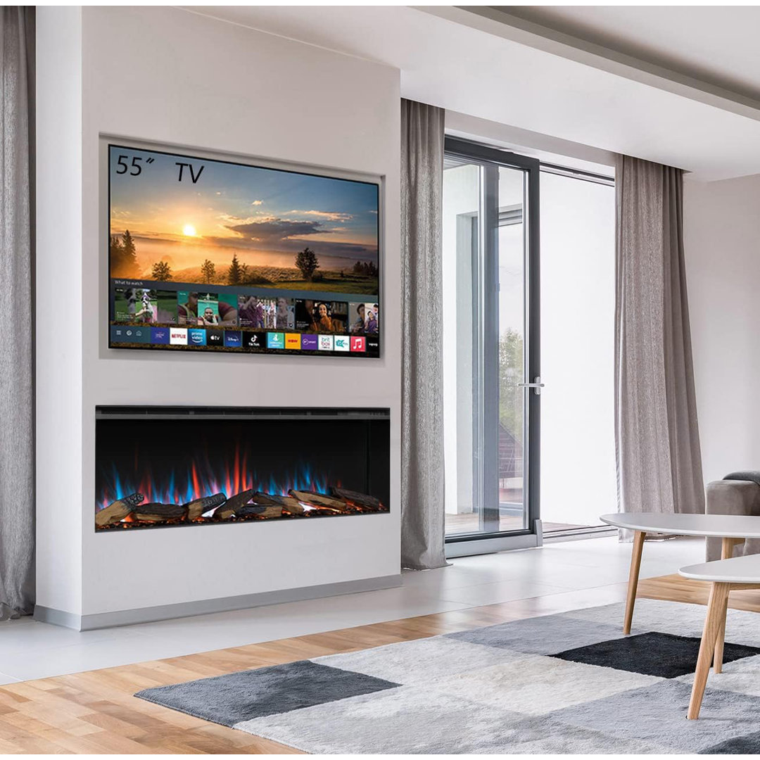 FLAMME Knighton 1/2/3-Sided Electric Media Wall Fireplace, App Control, 2 Heat Settings 900-1800W, Logs & Crystals Included