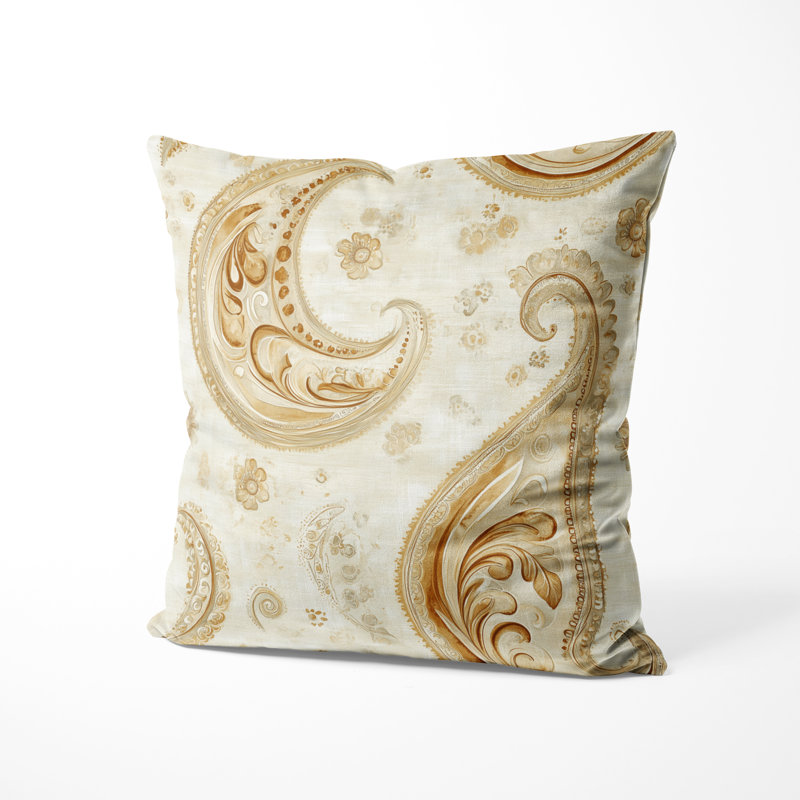Coussin décoratif moderne à motif floral cachemire beige, H 18 po x l 18 po