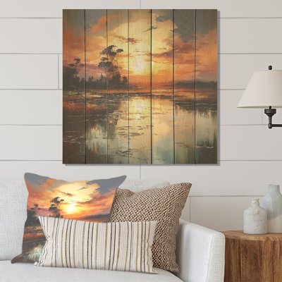«By The Lake Sunrise Reflections III» - impression sur bois