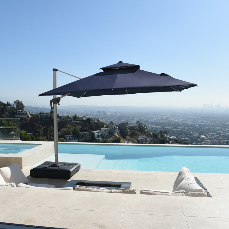 Mutluyaka 120" Square Cantilever Umbrella With Base,Navy, Navy Blue
