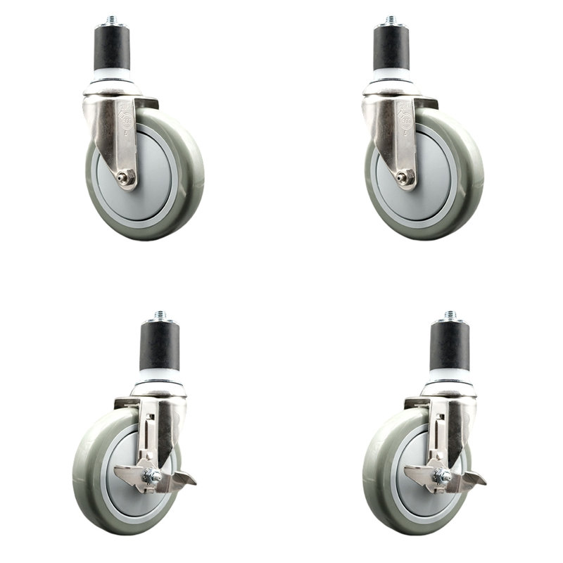 Ensemble de roulettes extensibles en poly pivotant avec 2 freins, gris, H 3 po x l 3 po