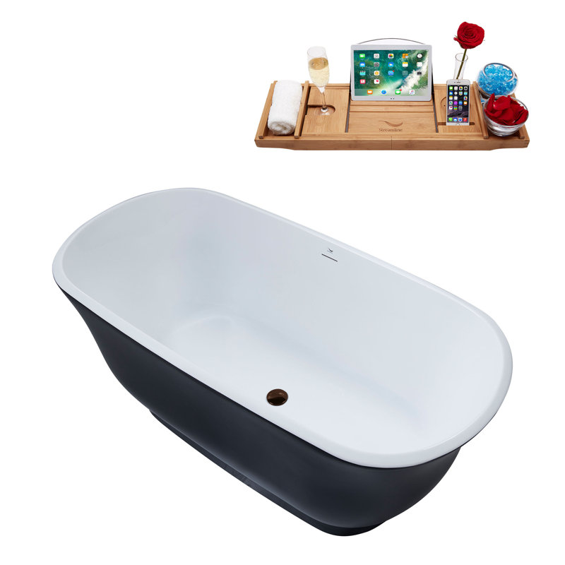 59.1'' x 28.3'' Freestanding Soaking Acrylic Bathtub, Oil Rubbed Bronze