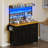 Farmhouse Bakers Rack with Power Outlet and LED Light, Microwave Stand Coffee Bar Cabinet on Wheels-1862852905