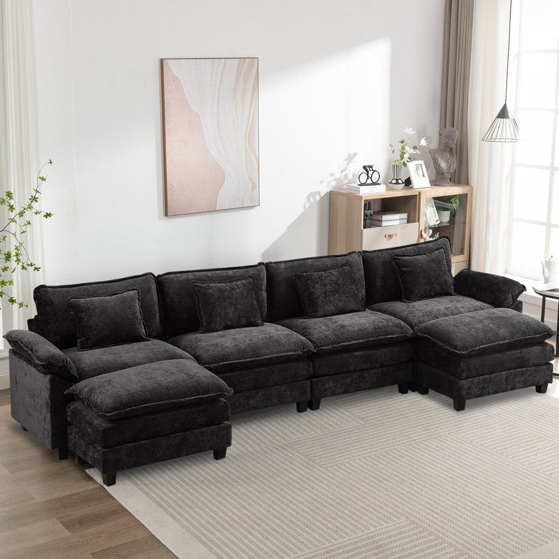 Stronski Upholstered U-Shaped Sectional Reversible, Stronski Black Chenille