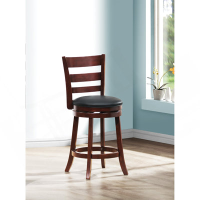 360-Degree Swivel Counter Height Chair Dark Cherry Finish Comfortable Footrest Solid Wood Dining Furniture 1Pc